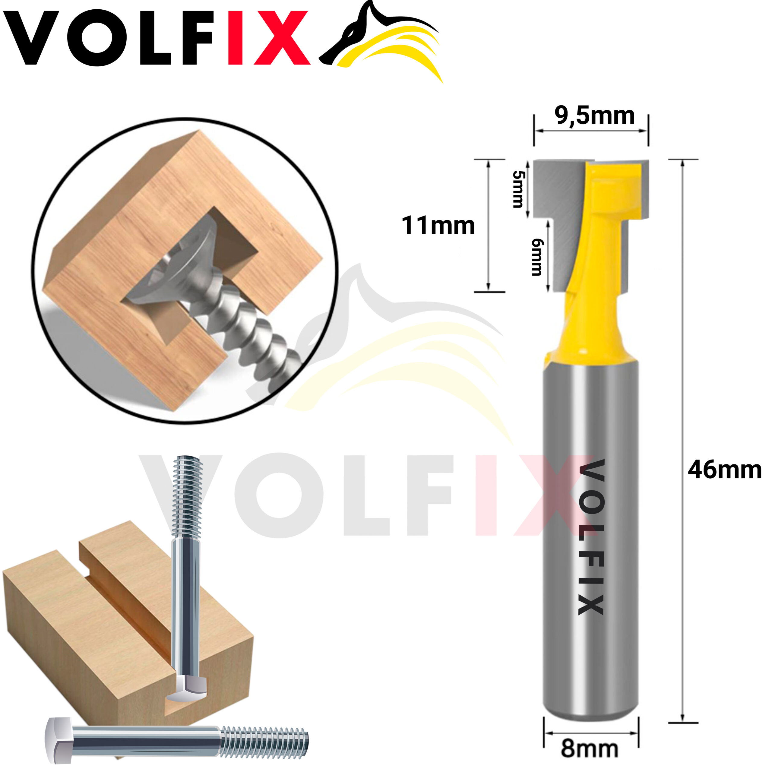 Т-образна пазовая фреза VOLFIX FZ-120-351 d8 D9,5