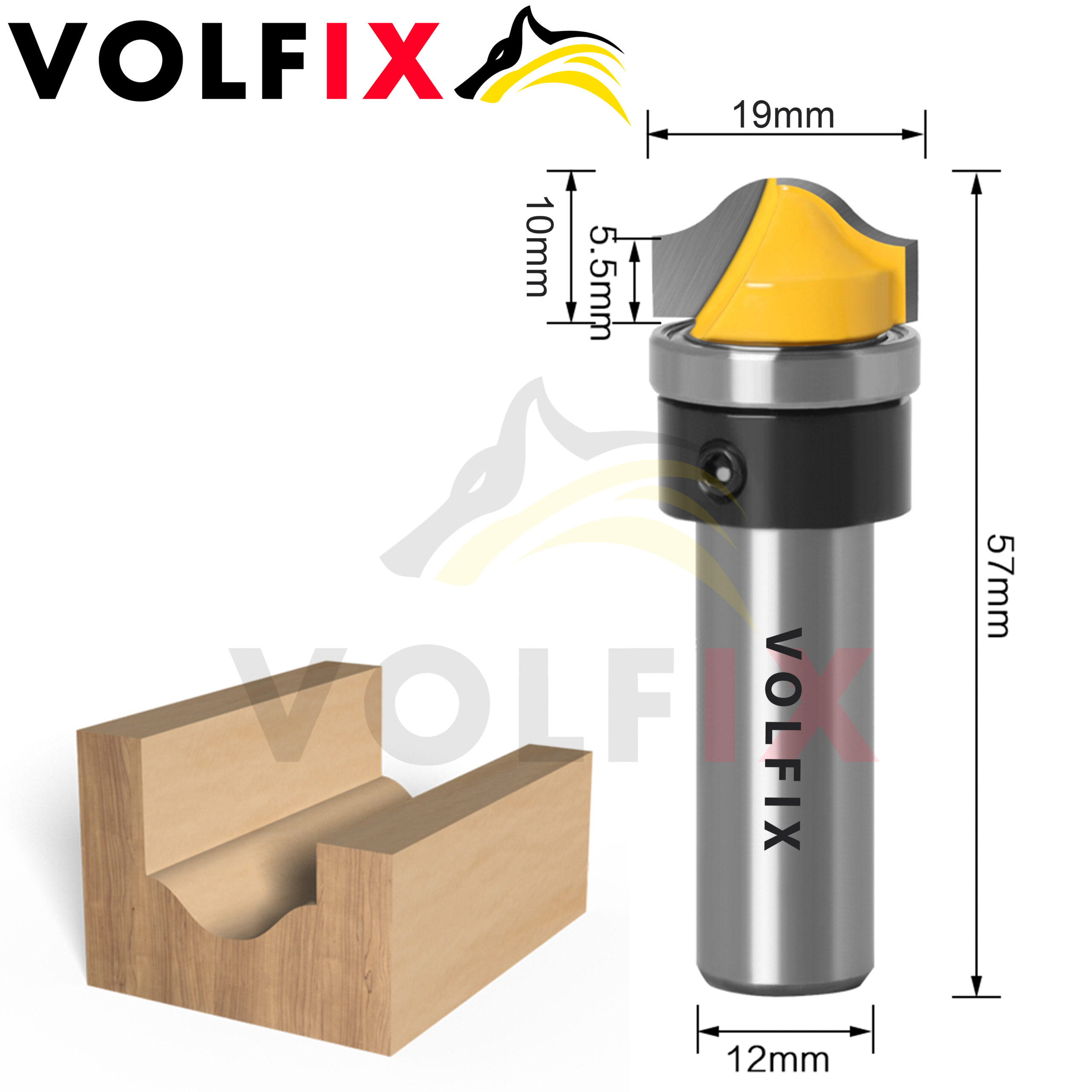Пазова фасонна фреза з підшипником VOLFIX FZ-120-260 d12 для фільонки, перил, штапика