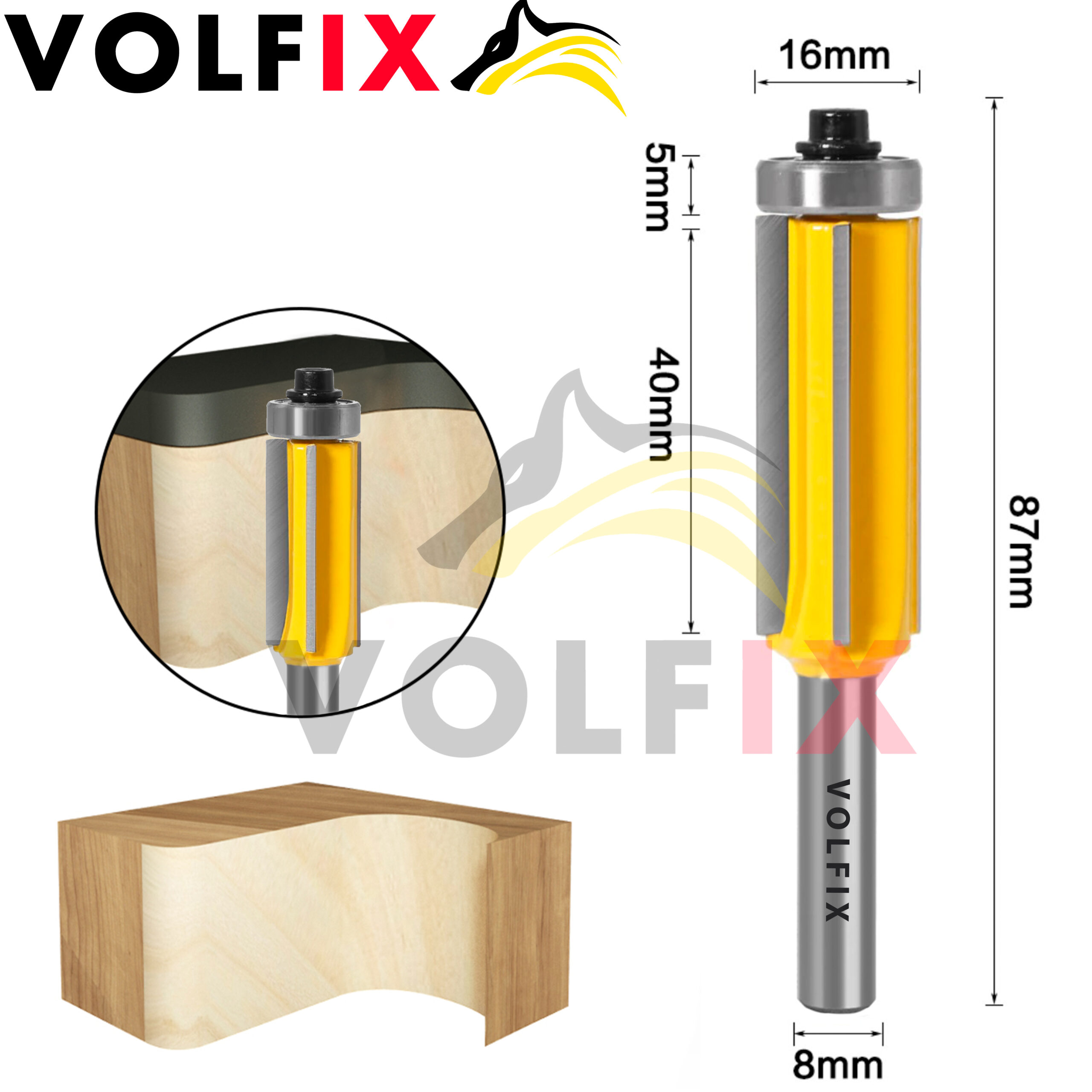 Обкаточна пряма фреза VOLFIX FZ-120-422 d8 з нижнім підшипником
