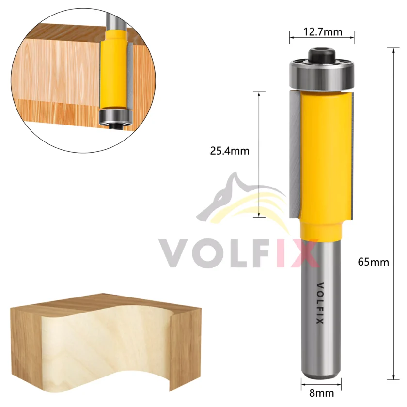 Фреза обкаточна пряма з нижнім підшипником VOLFIX FZ-120-221 h25.4 d8