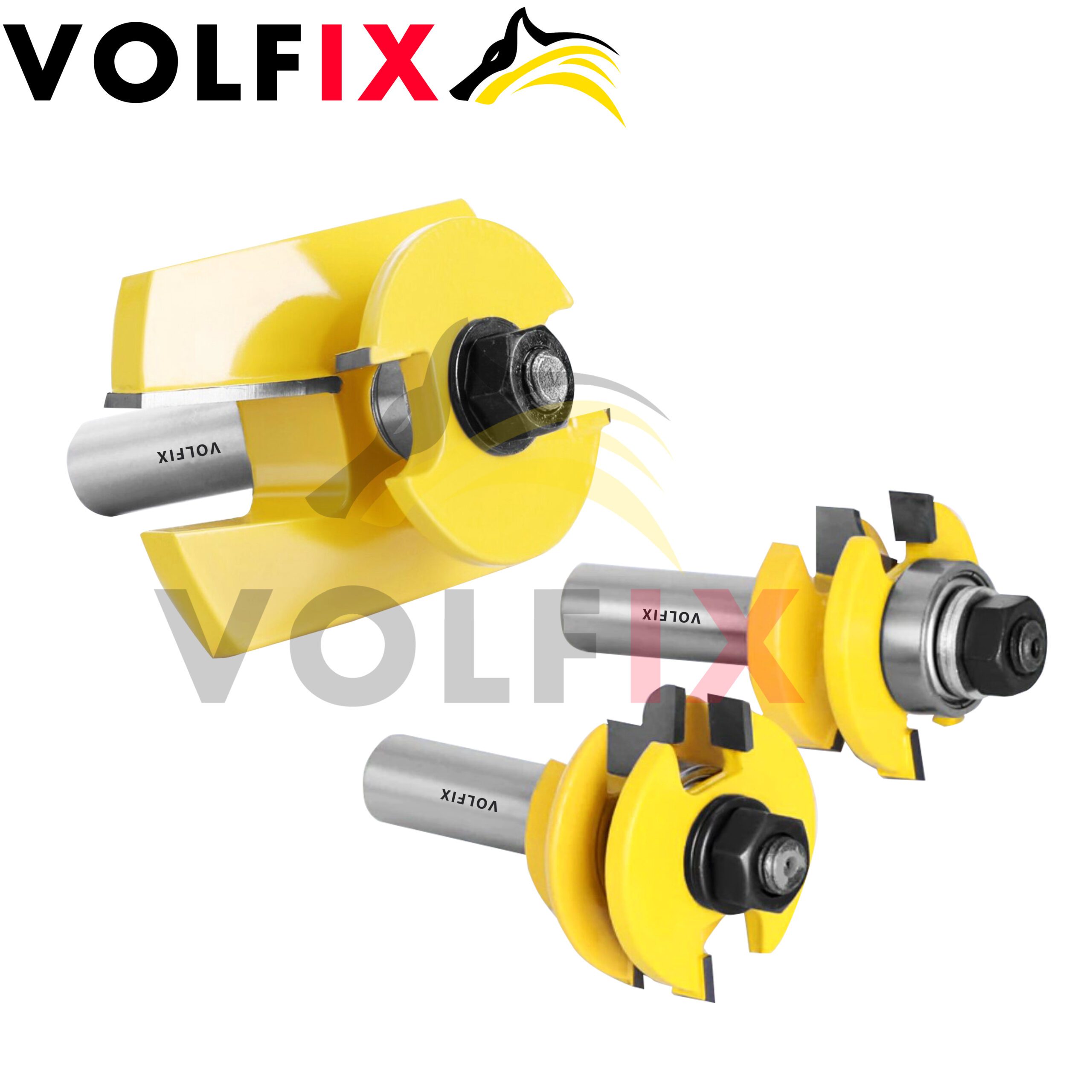 Комплект фрез №8 VOLFIX з 3-х фрез для мебельної обв'язки з фільонкою