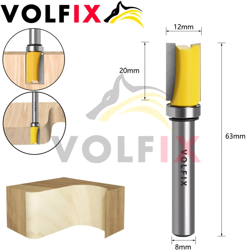 Фреза обкаточна пряма з верхнім підшипником VOLFIX FZ-120-492 d8