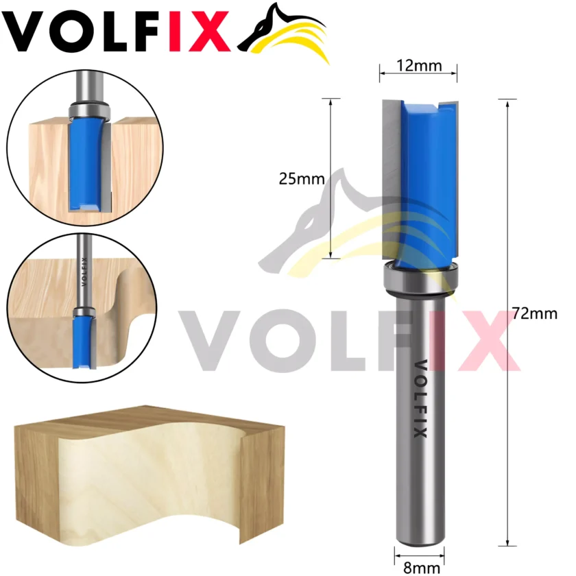 Фреза обкаточна пряма з верхнім підшипником VOLFIX FZ-120-493 d8