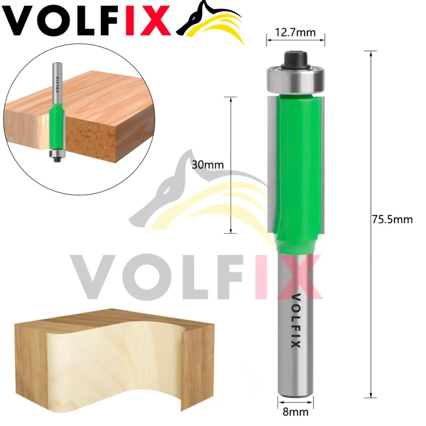 Фреза обкаточна пряма з нижнім підшипником VOLFIX FZ-20-54 d8