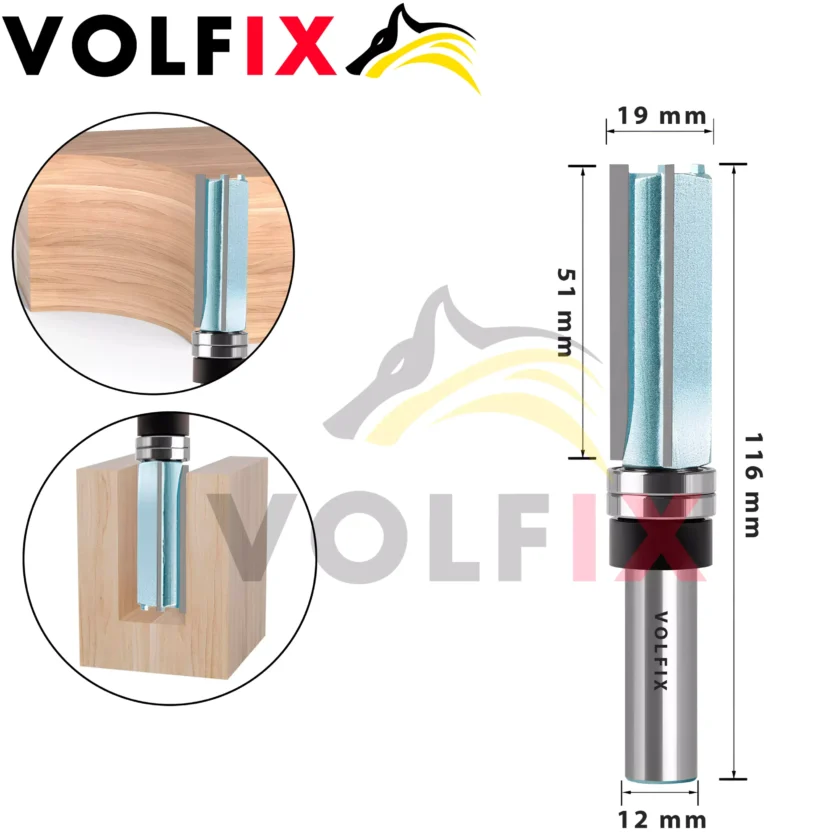 Фреза обкаточна пряма з верхнім підшипником VOLFIX FZ-120-487 d12