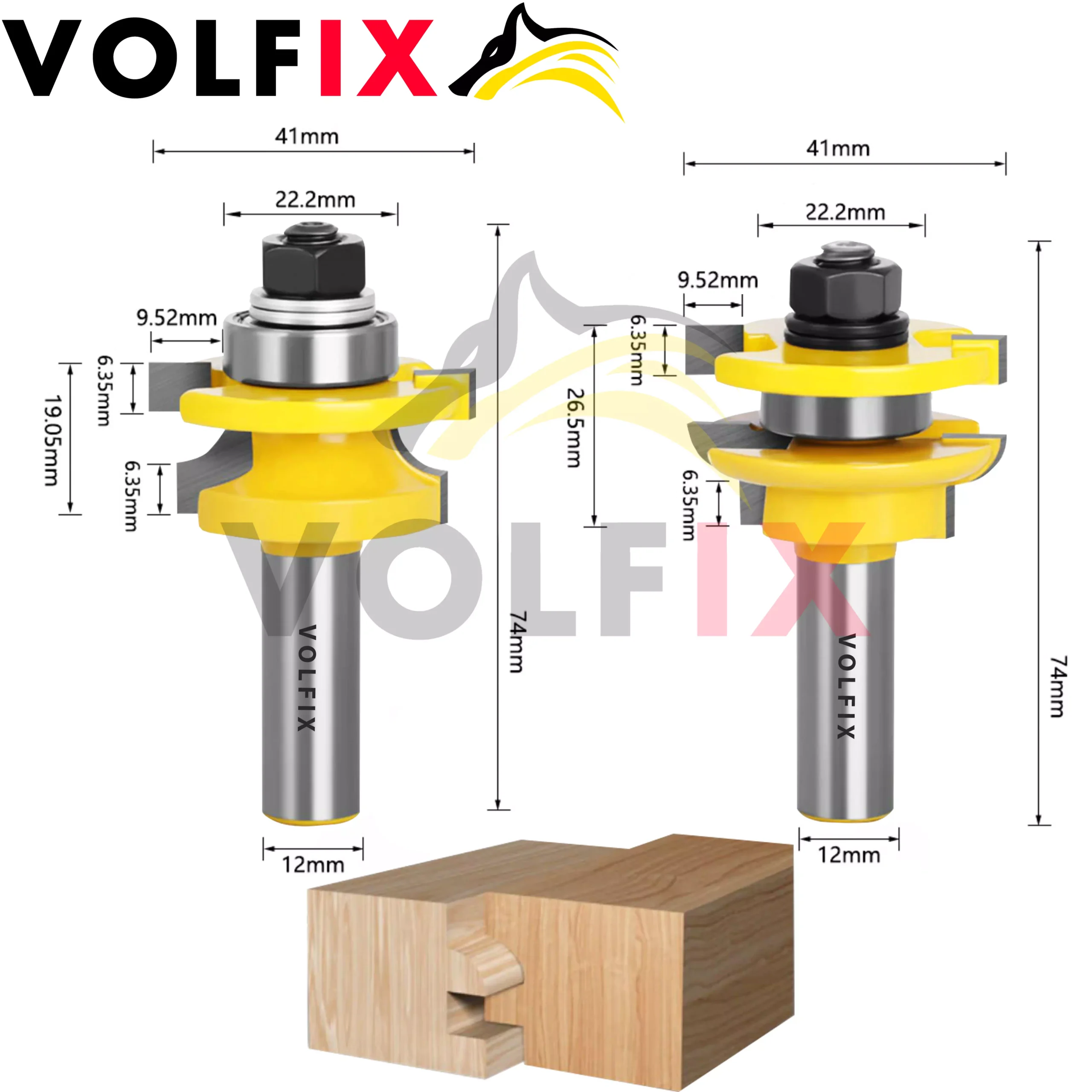 Комплект фрез №11 VOLFIX з 3-х фрез для мебельної обв'язки з фільонкою