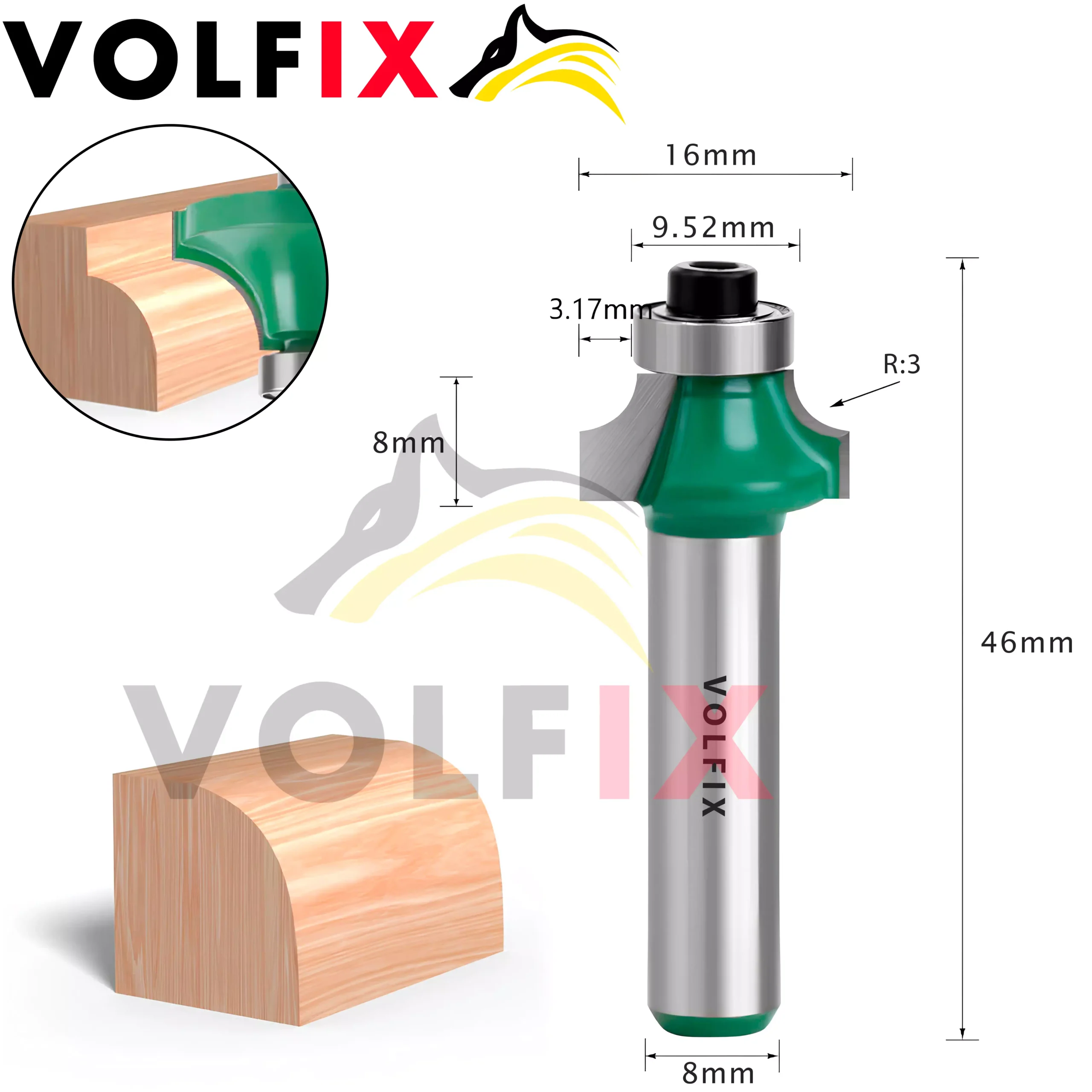 R3 d8 радіусна фреза VOLFIX для заокруглення кромки