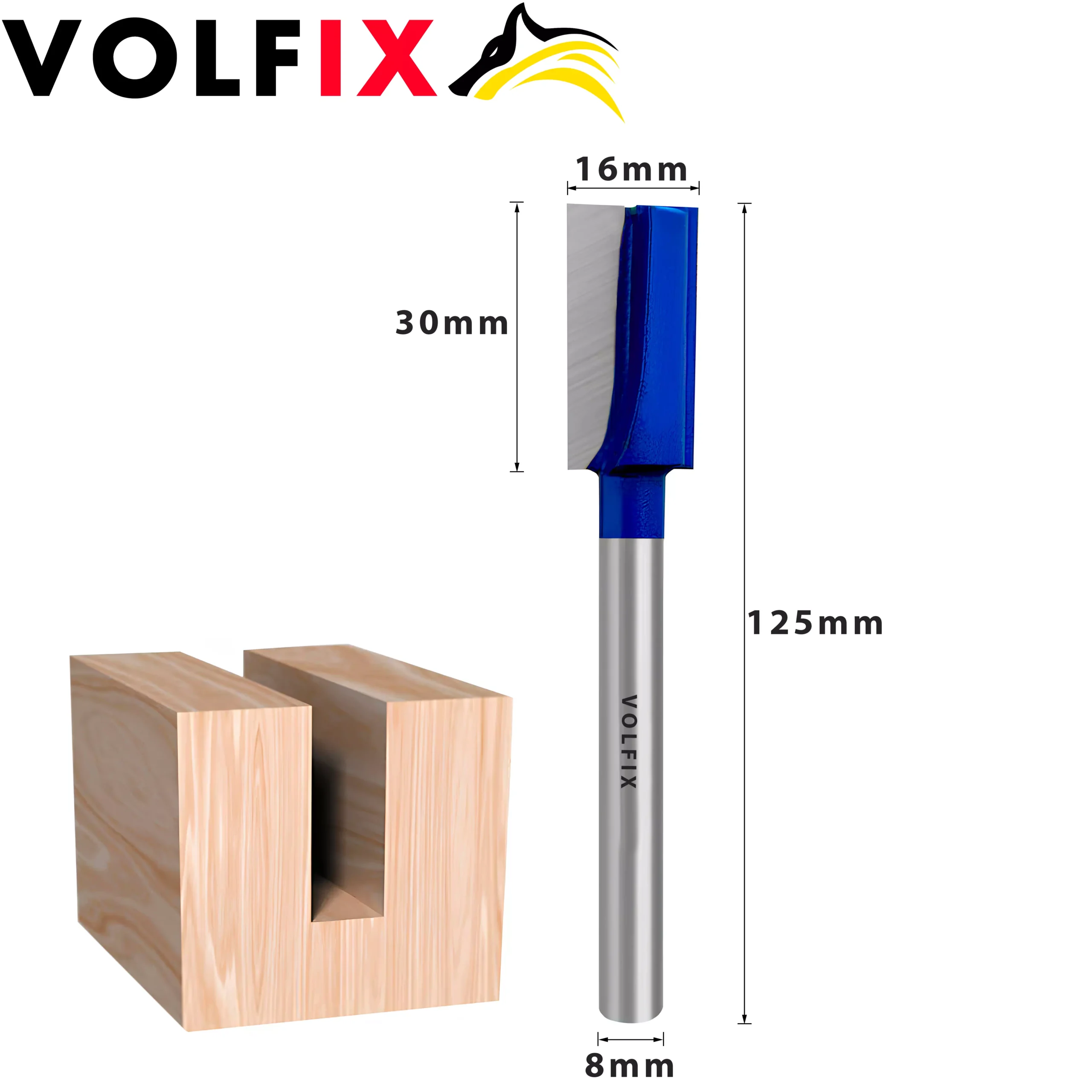 D16 h30 H125 d8 фреза для врізання замка VOLFIX FZ-125 D16 d8