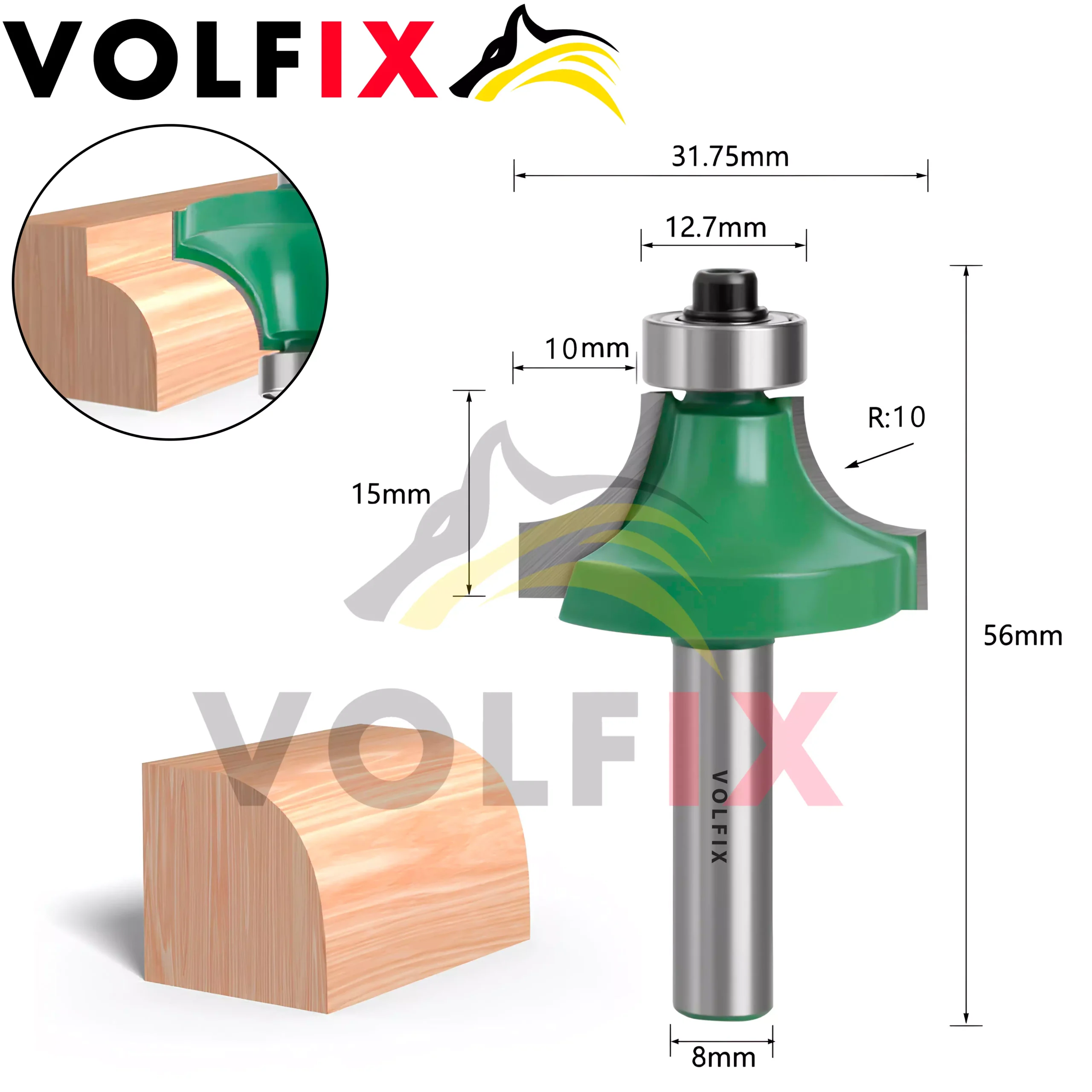 R10 d8 радіусна фреза VOLFIX для заокруглення кромки