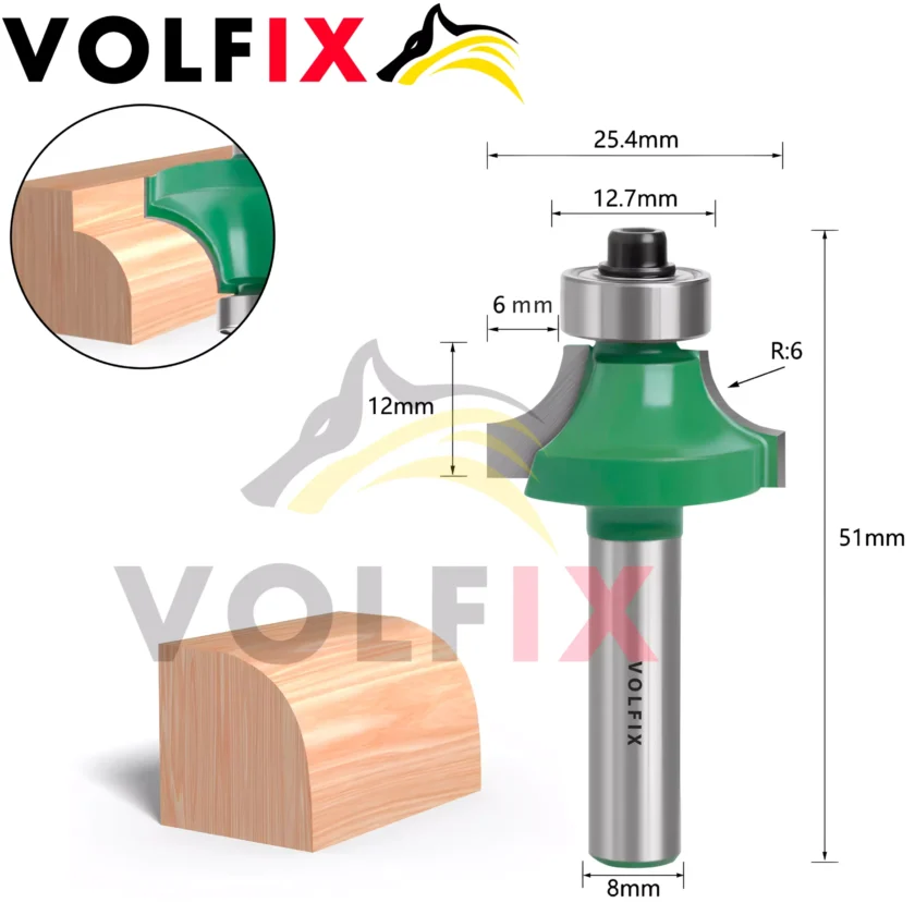 Фреза радіусна для заокруглення кромки VOLFIX R6 d8