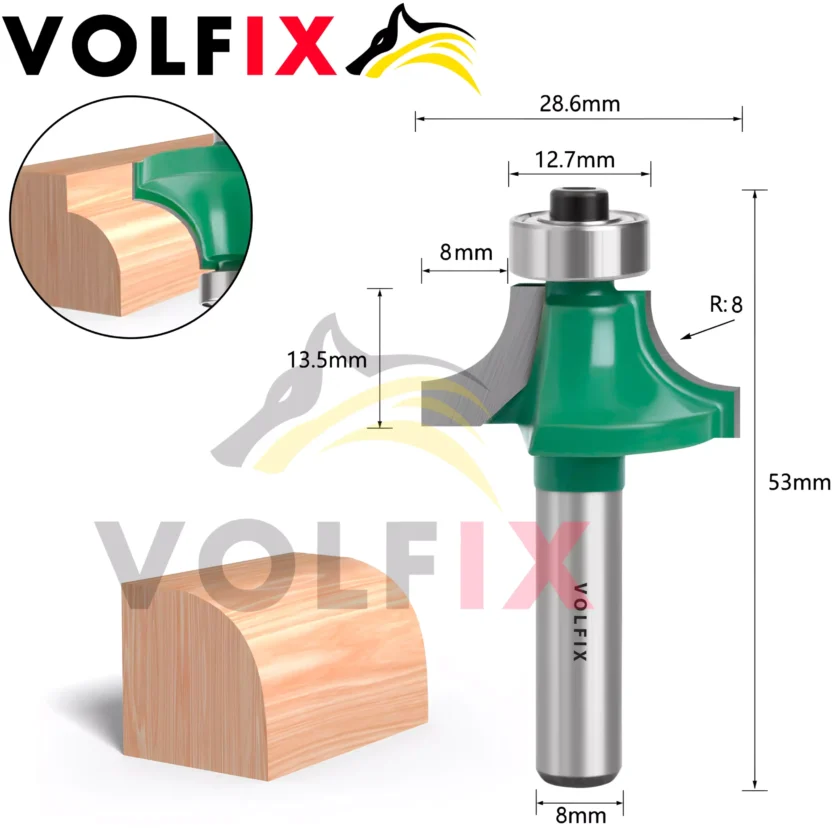 Фреза радіусна для заокруглення кромки VOLFIX R8 d8