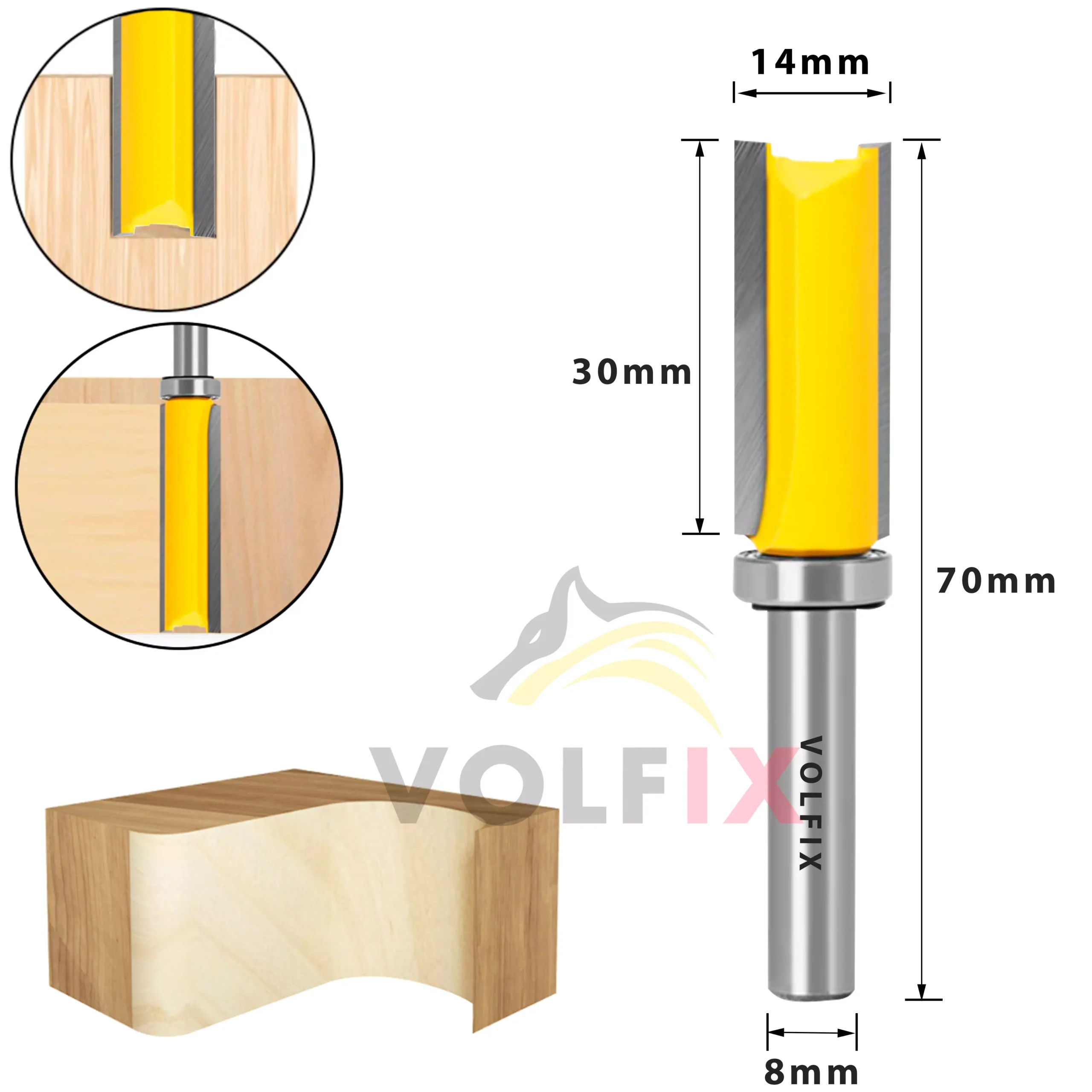Обкаточна пряма фреза VOLFIX FZ-120-486 h30 d8 з верхнім підшипником